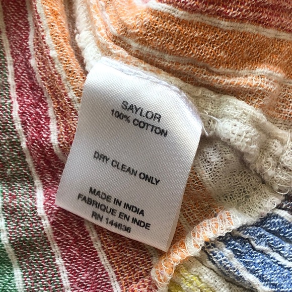 Saylor Alma Stripped Rainbow Smocked Ruffle Boho 100% Cotton Dress Womens XL - Picture 9 of 10